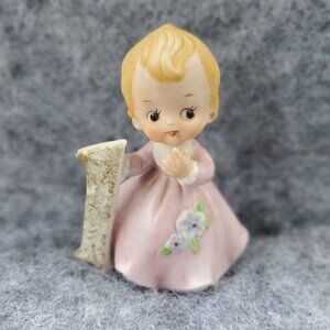 Vintage Kelvin First Birthday Doll Girl In Pink Dress Hand Painted B-910 Taiwan